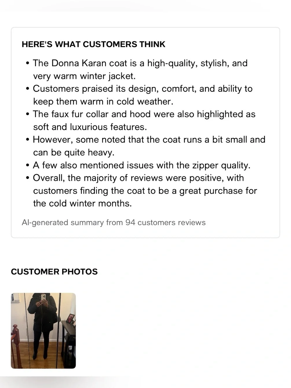 NWT Donna Karan Women's Faux-Fur-Collar Short Puffer Coat. MEDIUM. Black. $259